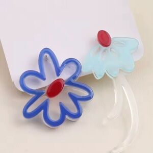 Blue and Red Flower Earrings